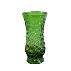 Vintage Retro MCM Hoosier Crinkle Glass Emerald Green Flower Floral Vase